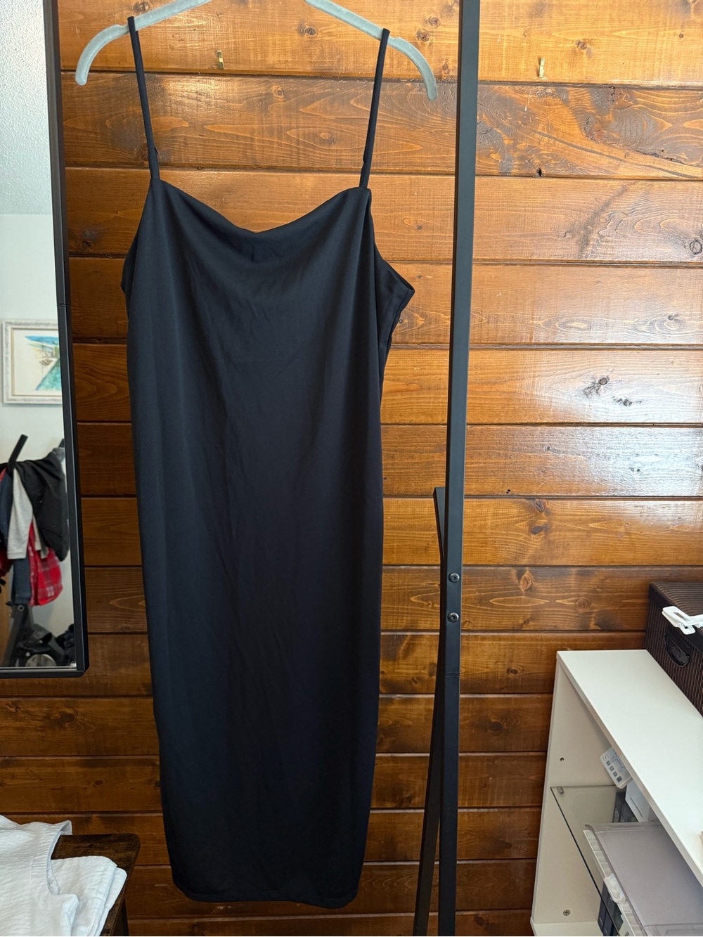 H&M Black Midi Slip Dress with Spaghetti Straps